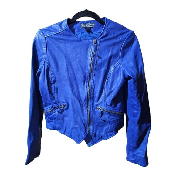LUCKY BRAND Cobalt Blue Leather Moto Jacket - Size Small - Picture 1 of 10